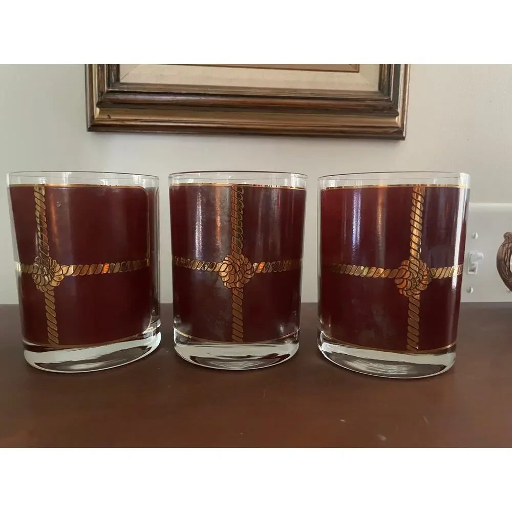 Vtg. MCM Georges Briard DOF rocks knot glasses Retro bar
